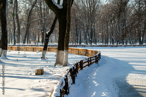 Winter landscape in the Roman Park, Neamt, Romania