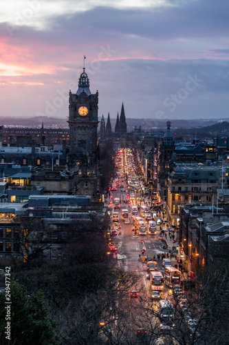 The Balmoral and Princes Street at sunset in Edinburgh