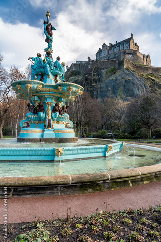 Ross Fountain with Edinburgh Castle in West Princes Street Gardens photo