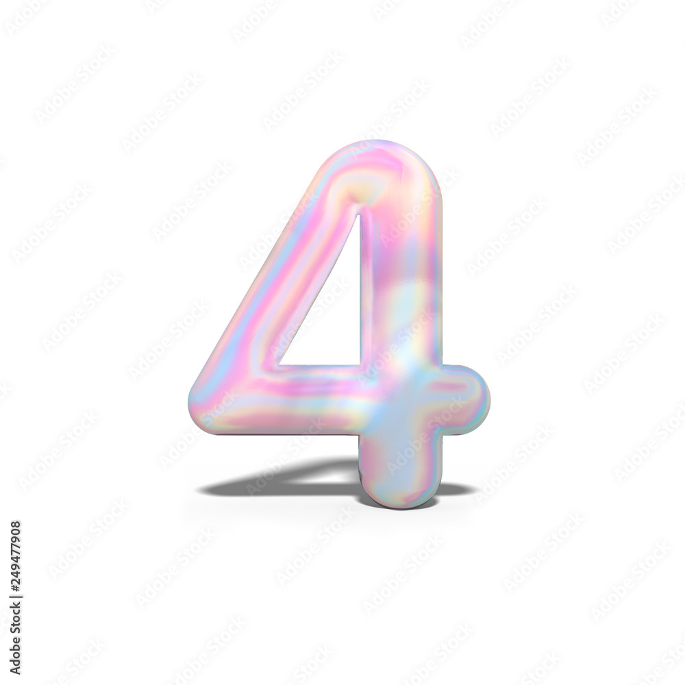 Realistic shiny number 4 (four) for celebration design, bright holographic design, winter collection and modern technology font, 3d rendering Realistic shiny number 4 (four) for celebration design, bright holographic design, winter collection and modern technology font, 3d rendering