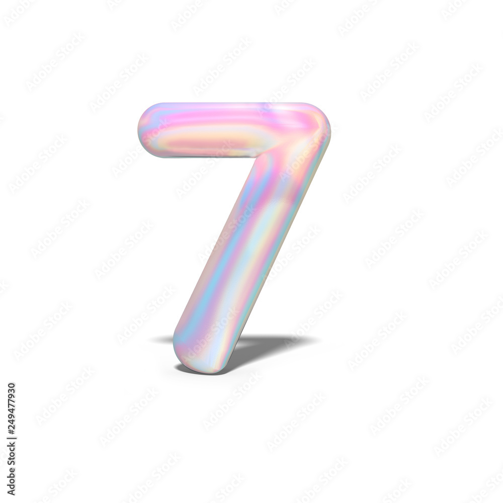 Realistic shiny number 7 (seven) for celebration design, bright holographic design, winter collection and modern technology font, 3d rendering Realistic shiny number 7 (seven) for celebration design, bright holographic design, winter collection and modern technology font, 3d rendering