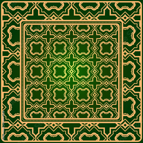 Luxury Fashion Design Print With Geometric Pattern. Vector Illustration. For Modern Interior Design, Fashion Textile Print, Wallpaper. Green gold color