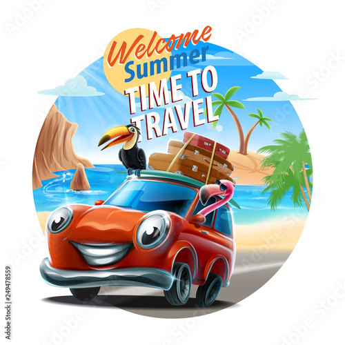 summer circle banner cartoon