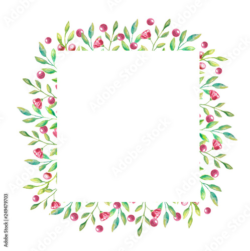 Wallpaper Mural Square frame with red flowers and berries and small green leaves for your invitation or card Torontodigital.ca