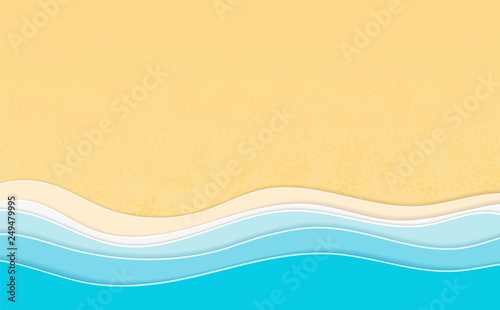 Summertime vacation background. Multi Layered papercut sea waves with 3d effect.