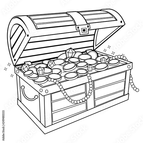 Treasure chest. Vector black and white coloring page.