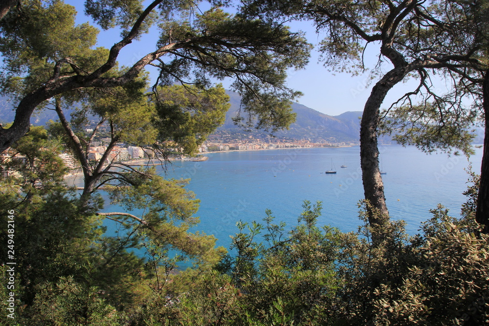 Roquebrune and Menton, French riviera coast with blue sea. Roquebrune and Menton, French riviera coast with blue sea.