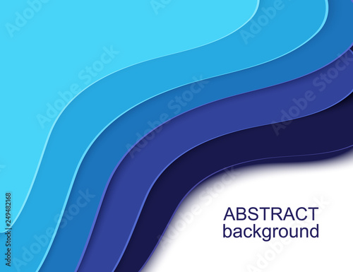 Layered Paper Cut shapes 3D abstract background. Sea wave card. Papercut layout. Layered curves origami. Place for message.