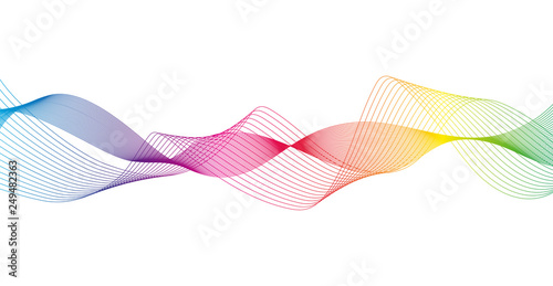 Wave of the many colored lines. Abstract wavy stripes on a white background isolated. Creative line art. Design elements created using the Blend Tool. 