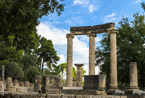 Ancient ruins of archaeological site of Olympia in Peloponnese, Greece. 