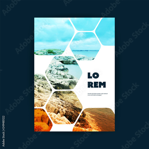      Modern Style Tiled Flyer or Cover Design for Your Business with Rocky Seashore Image - Applicable for Reports, Presentations, Placards, Posters, Travel Guides 