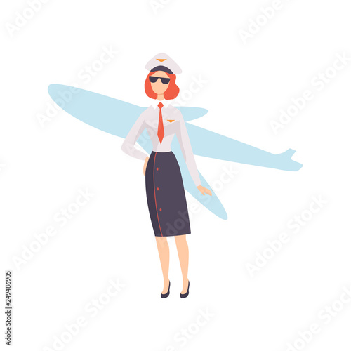 Female Airline Pilot Character in Uniform Vector Illustration