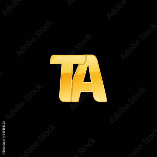 Initial Letter TA with red metallic texture, trendy, 3d glossy, metal texture, rectangle shape, pixel style based alphabet logo for company identity, isolated on black background.