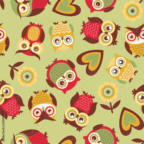 seamless cute cartoon owls illustration background 