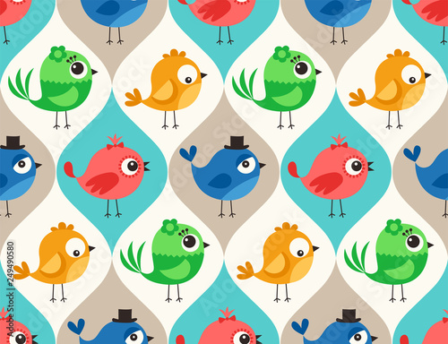 seamless colorful cute birds pattern wallpaper background
