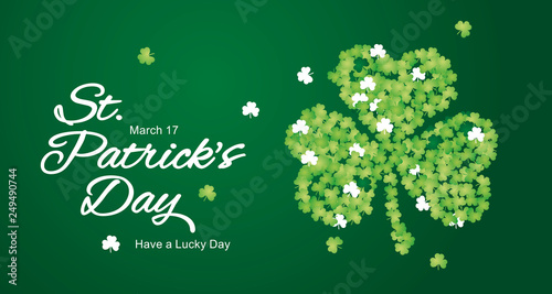 St Patricks Day calligraphy clover irish shiny green white ornament emblem lucky greeting card vector