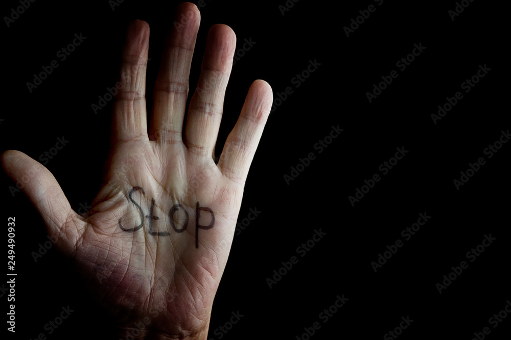 Palm with the words stop Palm with the words stop
