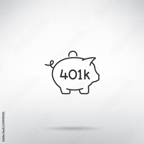 401K retirement plan piggy bank thin line icon 
