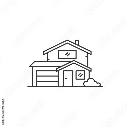 Detached house with garage thin line vector icon