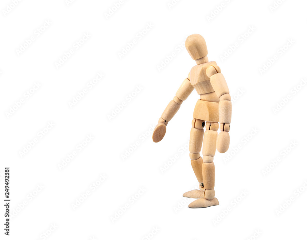 wooden human model on a white background. Joint, motion and posture wooden human model on a white background. Joint, motion and posture