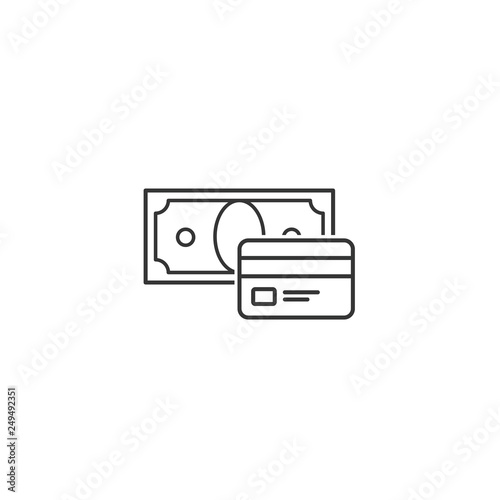 Banknote and credit card thin line vector icon - cash vs credit card