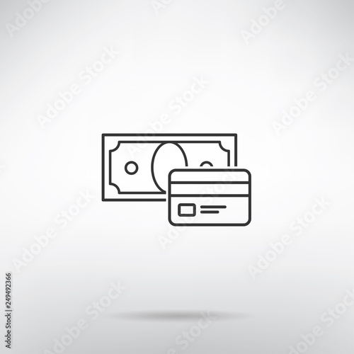 Banknote and credit card thin line vector icon - cash vs credit card