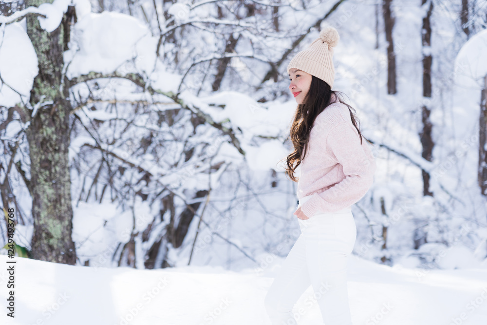 Portrait Young Beautiful asian woman smile happy travel and enjoy with snow winter season Portrait Young Beautiful asian woman smile happy travel and enjoy with snow winter season