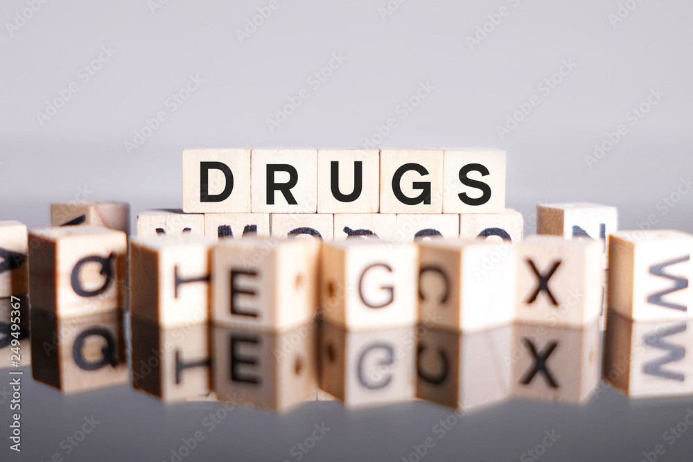 Drugs word cube on reflection Drugs word cube on reflection