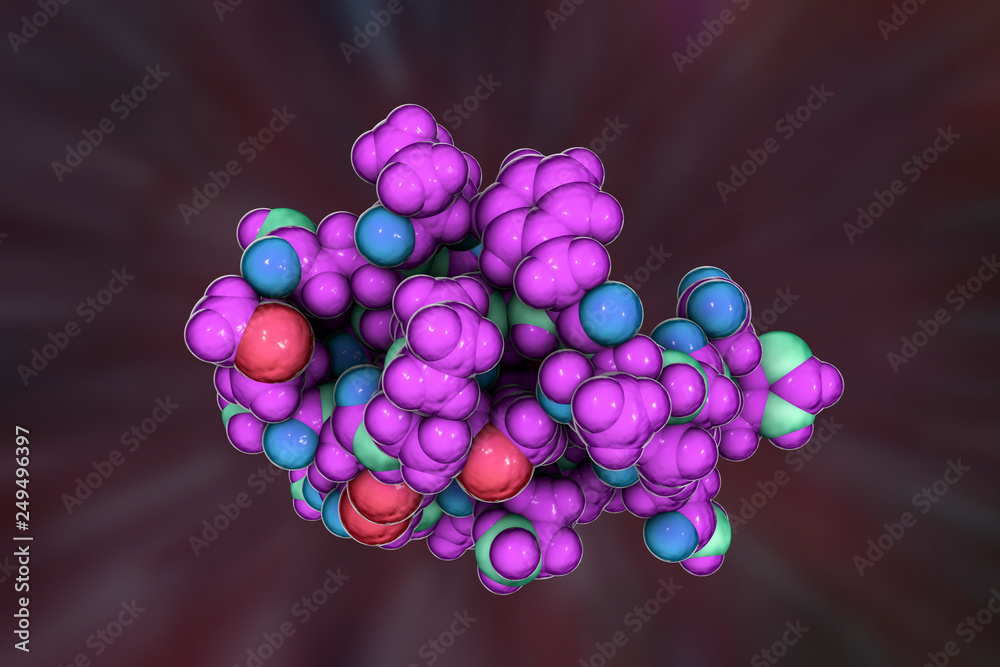 Molecule of scorpion chlorotoxin, 3D illustration. A peptide from venom ...