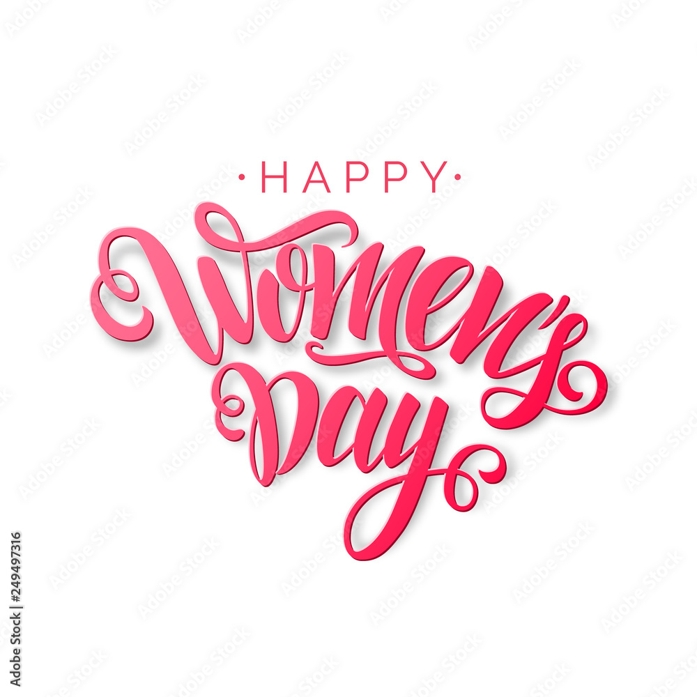 Happy Women's Day vector red script lettering on white background. Hand written design element for card, poster, banner. Modern calligraphy for 8 March day. Isolated typography print. Happy Women's Day vector red script lettering on white background. Hand written design element for card, poster, banner. Modern calligraphy for 8 March day. Isolated typography print.