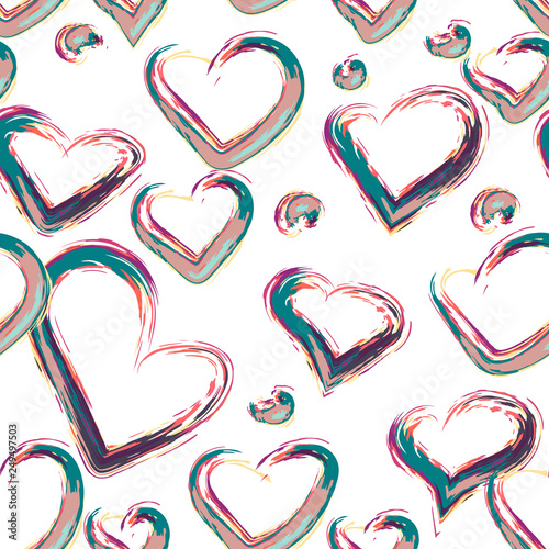 Heart pattern hand drawn ink brush. Vector fashion textile