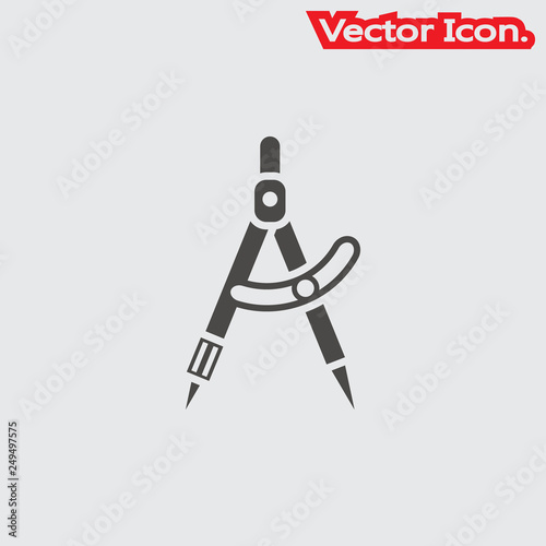 drawing compass icon isolated sign symbol and flat style for app, web and digital design. Vector illustration.