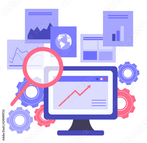 Vector illustration of business, searching the information, analyzing business data