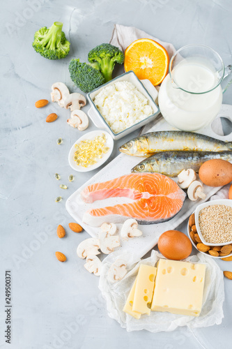 Assortment of healthy vitamin d and calcium source food photo