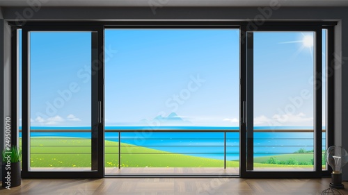 Sliding window villa with sea view