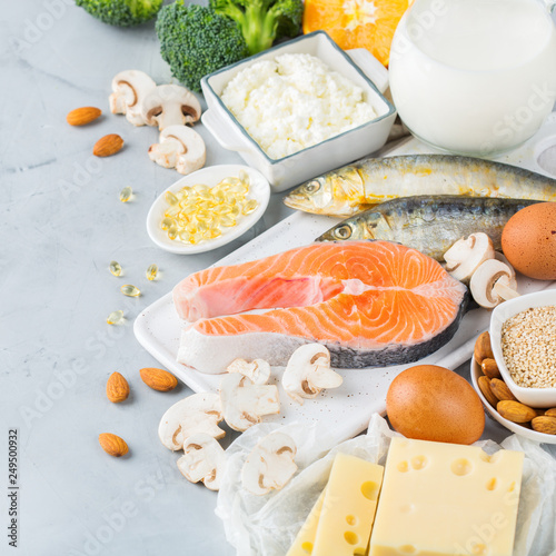 Assortment of healthy vitamin d and calcium source food photo