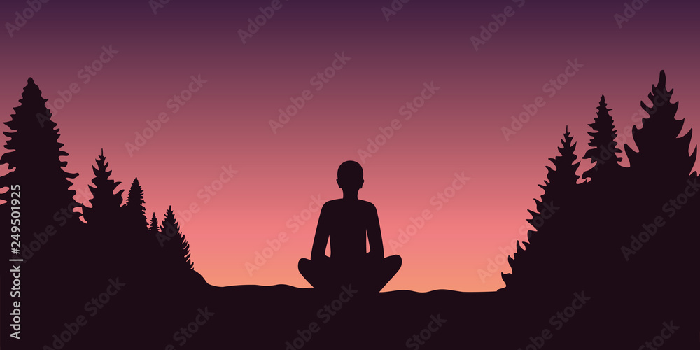 lonely person enjoy the silence in the nature silhouette vector illustration EPS10