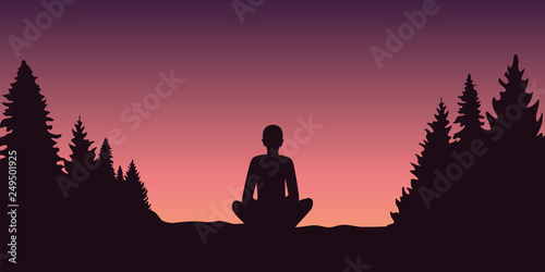 lonely person enjoy the silence in the nature silhouette vector illustration EPS10