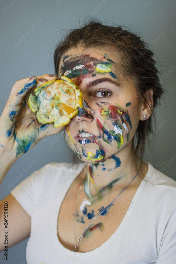 girl with paint on her face girl with paint on her face