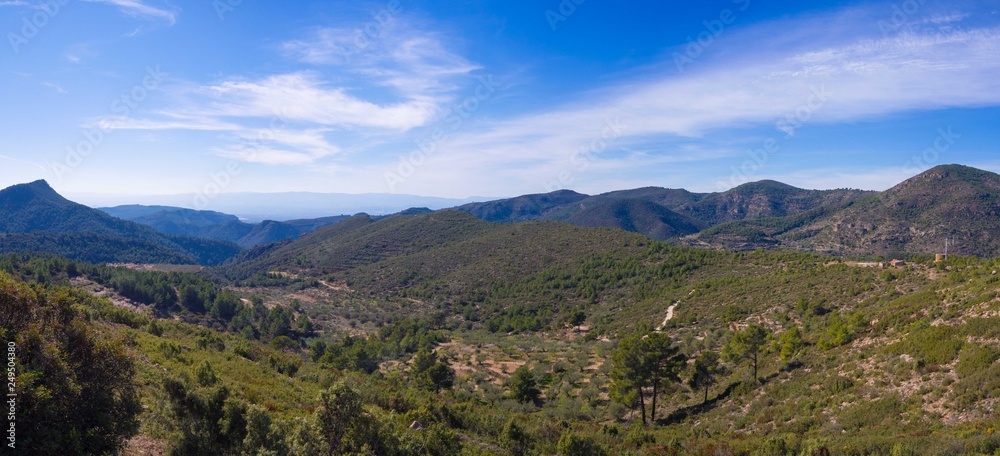 Spain summer landscape.Green summer meadow with flowers and herbs.Many traveller come for relaxing after hard working. This a beautiful gift from the nature