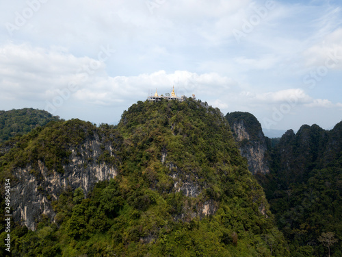 Aerial image of big Buddha on the top of Tiger Cave Temple  Wat Thum Sua  Krabi  Thailand.