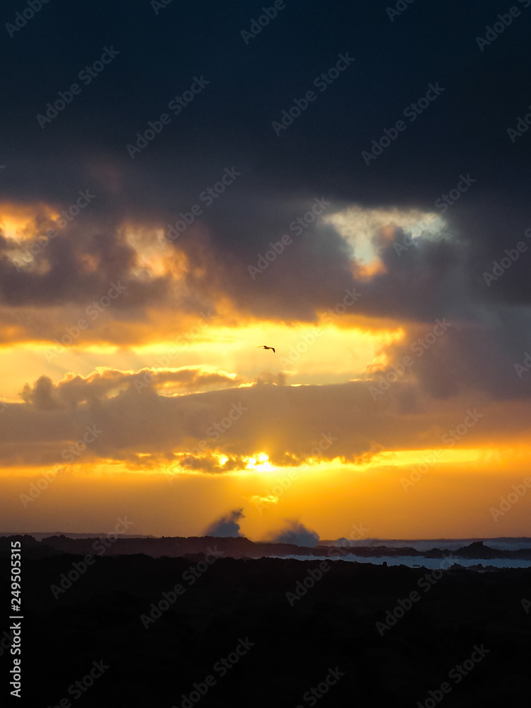 Waves hitting the coast during sunset in Lanzarote, La Santa, vertical