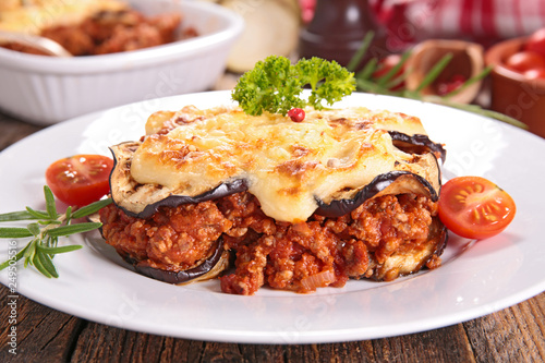 moussaka, beef with eggplant and cheese