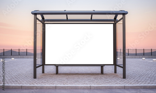 bus stop with big horizontal advertisement photo