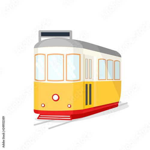 Famous vintage yellow 28 tram in Lisbon, Portugal