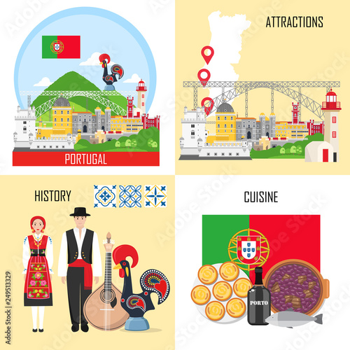 Portugal set with traditional cuisine, history and national attractions