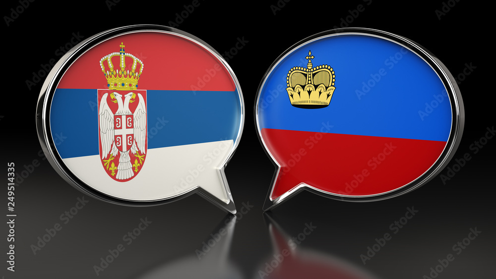 Serbia and Liechtenstein flags with Speech Bubbles. 3D illustration Serbia and Liechtenstein flags with Speech Bubbles. 3D illustration