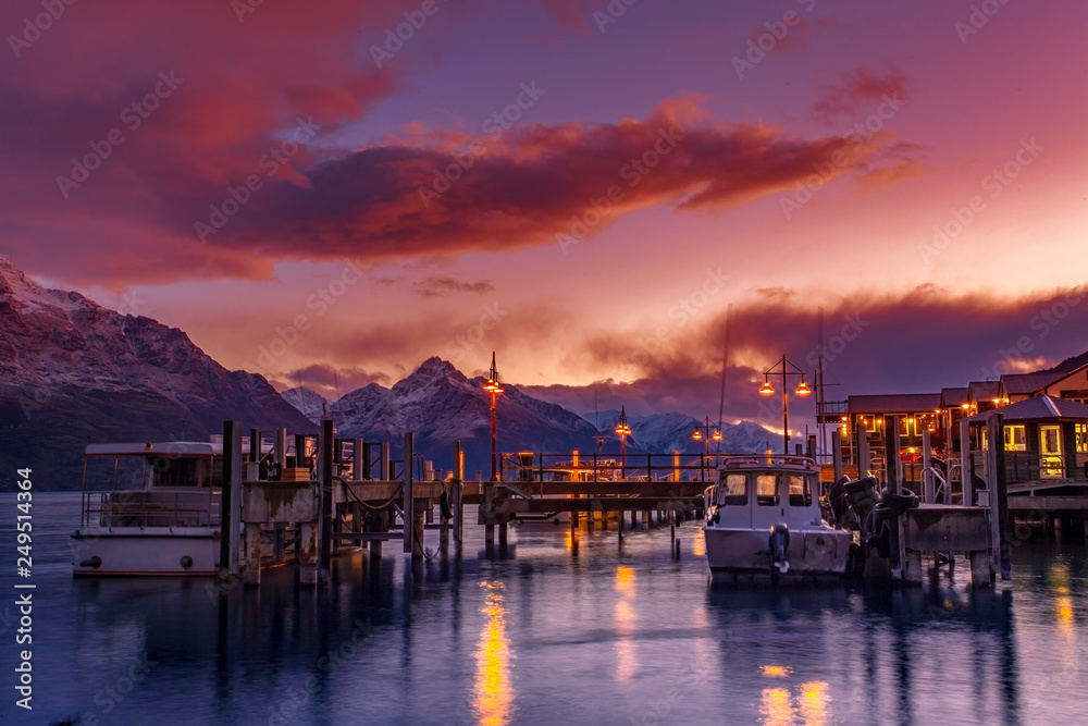 beautiful sunset sky at queenstown port one of most popular traveling destination in  southland new zeland