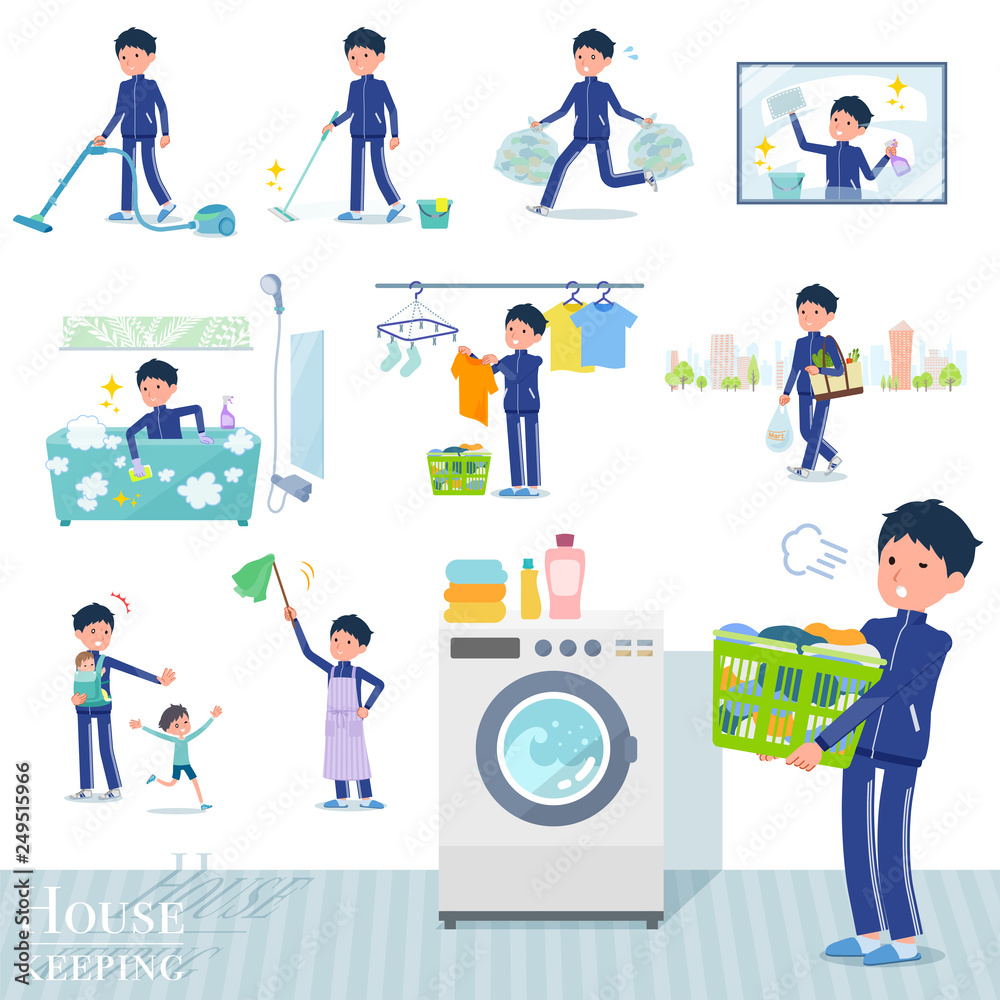 Fototapeta premium flat type school boy Blue jersey_housekeeping