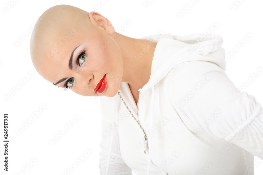 Portrait of beautiful skinhead girl with glamorous makeup Stock Photo |  Adobe Stock